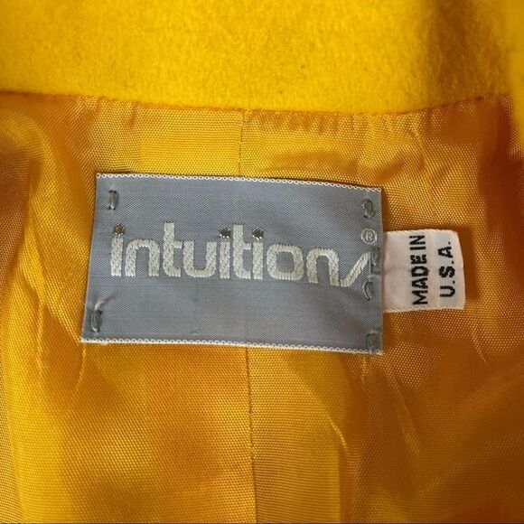 Vintage 80s Women’s Intuition Union Made Canary Yellow Wool Blazer Jacket Sz 6 - Picture 7 of 12